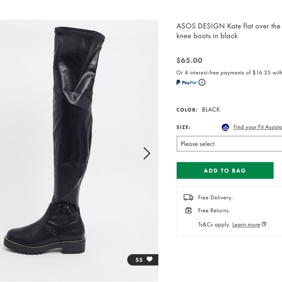 ASOS Design Kate Flat Over the Knee Faux Leather Black Boots - Size 6 - Picture 12 of 12